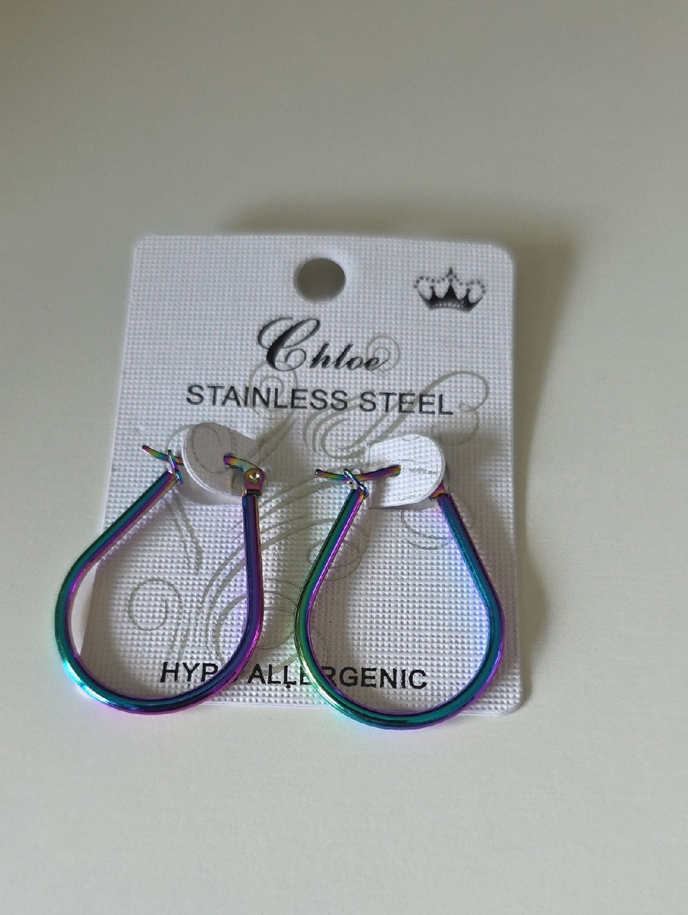 Iridescent Teardrop Hoop Earrings - Rainbow Finish